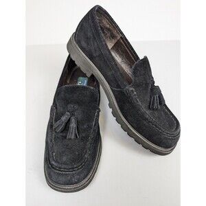 LL Bean Shoes Womens size 7 M Black Leather Suede Slip On Tasseled Loafers